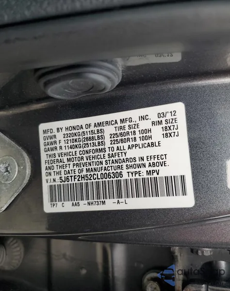 2012 Honda Crosstour Exl z USA, uszkodzony, nr VIN 5J6TF2H52CL006306